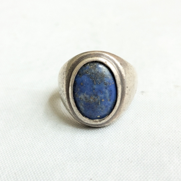 Vintage Sterling Silver Ring Lapis Lazuli Oval Cabochon Size 8.25 Blue - Picture 4 of 13